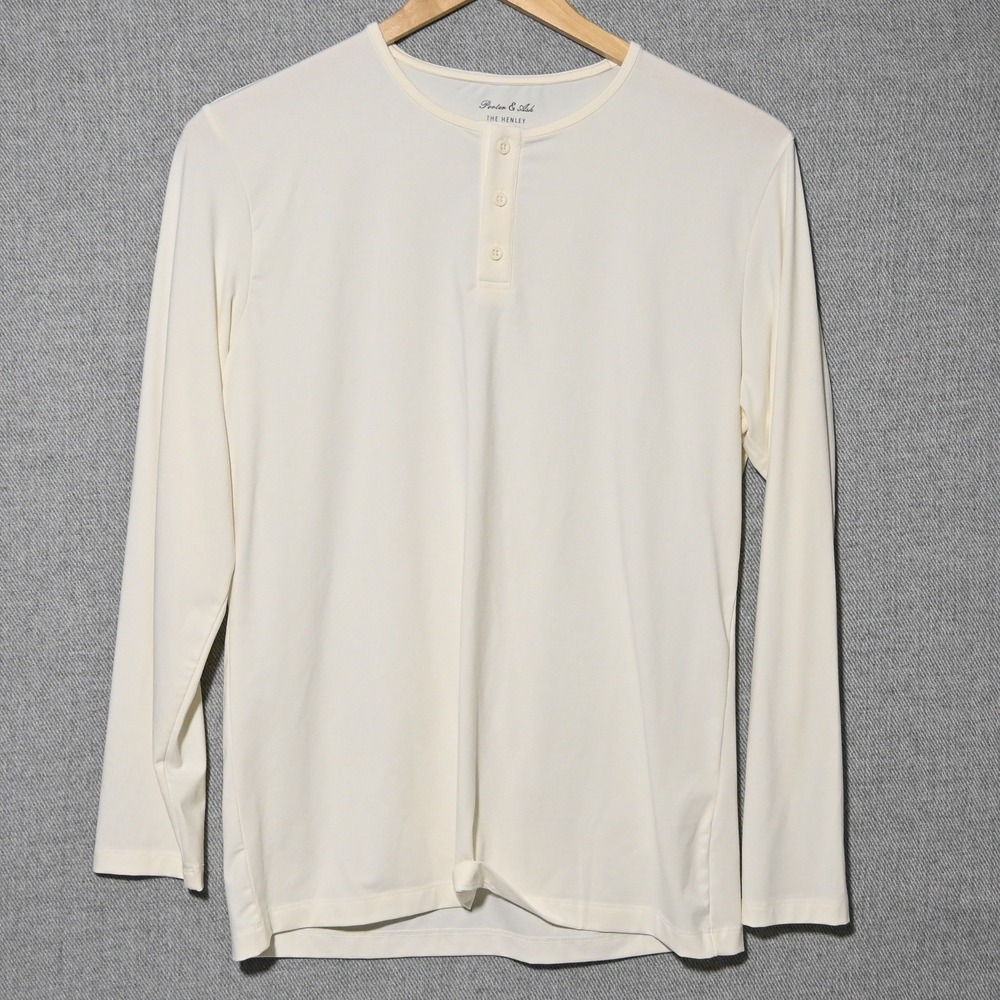 Porter & Ash The Henley Mens Long Sleeve 4-Way Stretch Shirt Large Cream